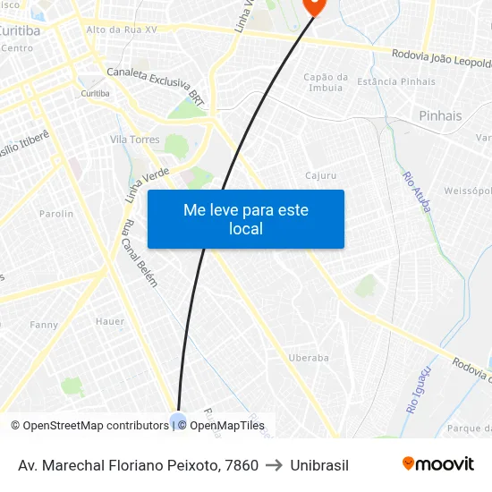 Av. Marechal Floriano Peixoto, 7860 to Unibrasil map