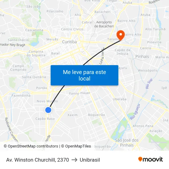 Av. Winston Churchill, 2370 to Unibrasil map