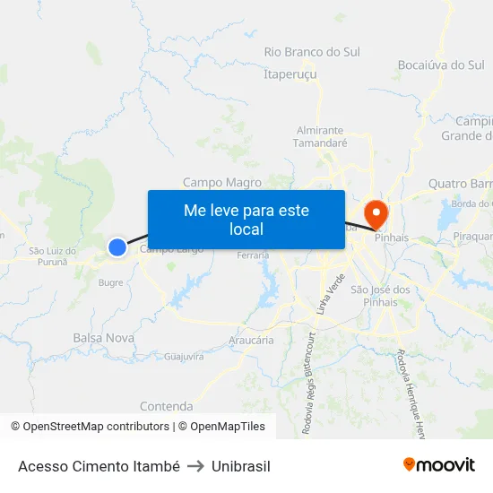 Acesso Cimento Itambé to Unibrasil map