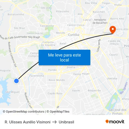 R. Ulisses Aurélio Visinoni to Unibrasil map