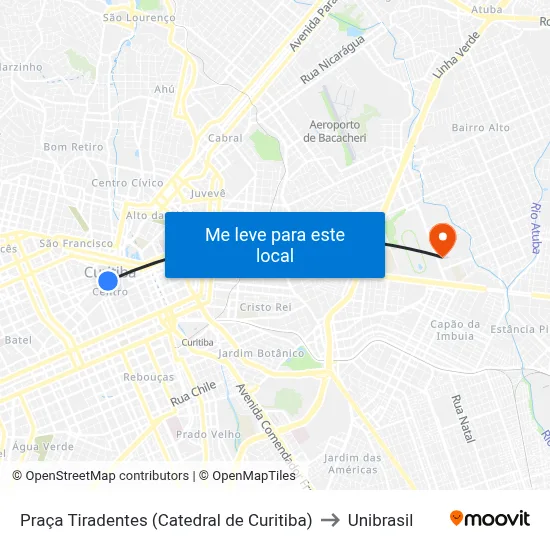 Praça Tiradentes (Catedral de Curitiba) to Unibrasil map