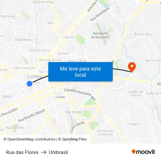 Rua das Flores to Unibrasil map