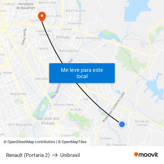 Renault (Portaria 2) to Unibrasil map