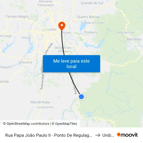 Rua Papa João Paulo II - Ponto De Regulagem Córrego Fundo to Unibrasil map