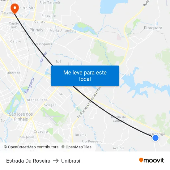 Estrada Da Roseira to Unibrasil map