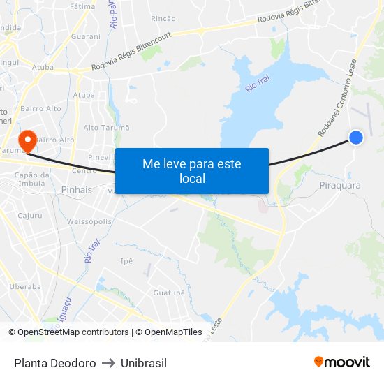 Planta Deodoro to Unibrasil map