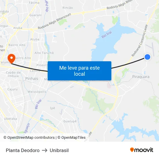 Planta Deodoro to Unibrasil map