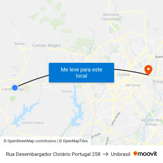 Rua Desembargador Clotário Portugal 258 to Unibrasil map