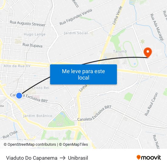 Viaduto Do Capanema to Unibrasil map