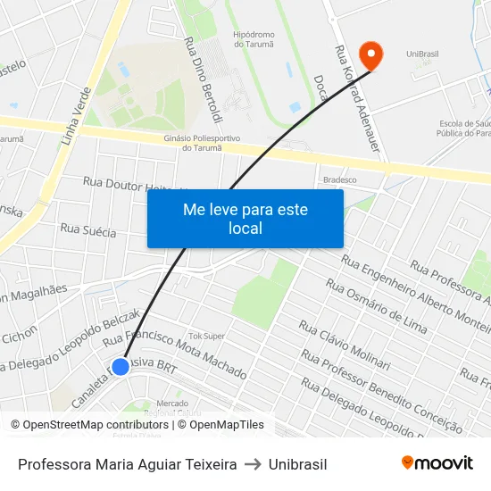 Professora Maria Aguiar Teixeira to Unibrasil map