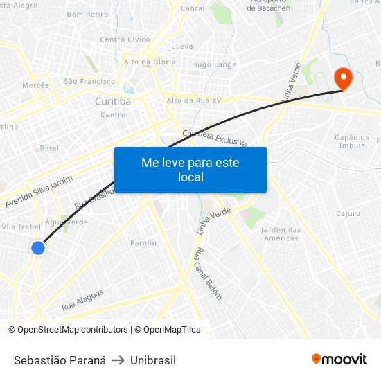 Sebastião Paraná to Unibrasil map