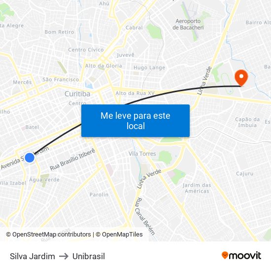 Silva Jardim to Unibrasil map