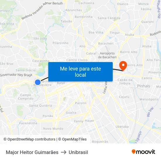 Major Heitor Guimarães to Unibrasil map