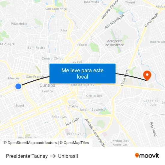 Presidente Taunay to Unibrasil map