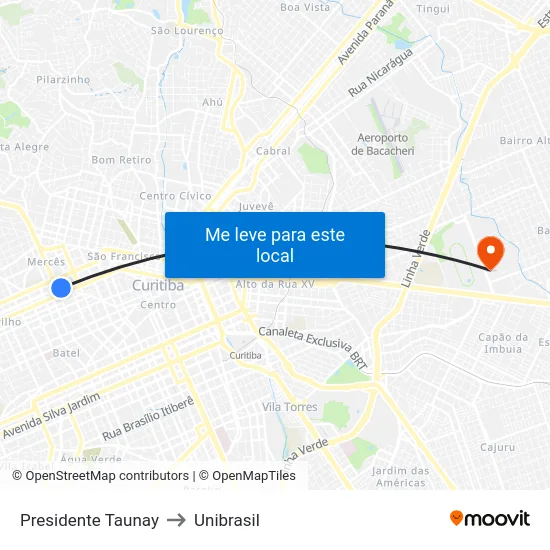 Presidente Taunay to Unibrasil map