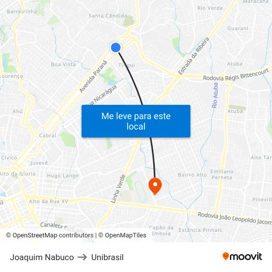Joaquim Nabuco to Unibrasil map