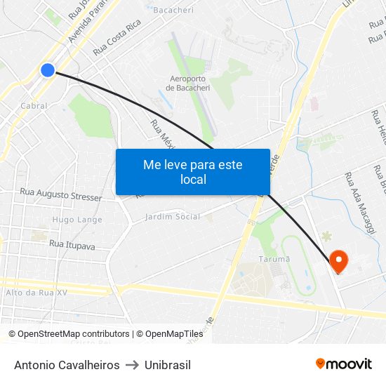 Antonio Cavalheiros to Unibrasil map