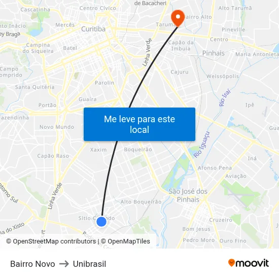 Bairro Novo to Unibrasil map