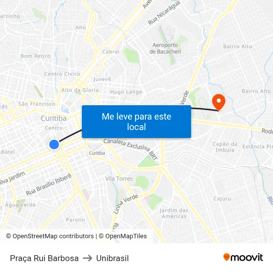 Praça Rui Barbosa to Unibrasil map