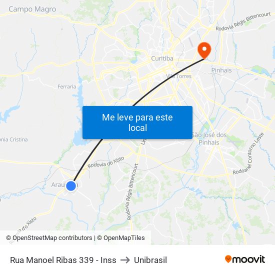 Rua Manoel Ribas 339 - Inss to Unibrasil map