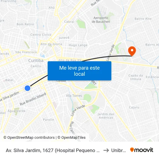 Av. Silva Jardim, 1627 (Hospital Pequeno Príncipe) to Unibrasil map