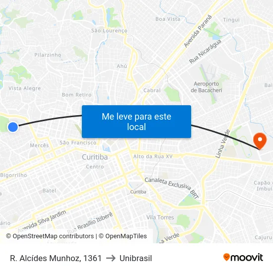 R. Alcídes Munhoz, 1361 to Unibrasil map