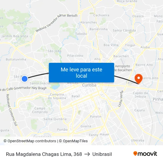 Rua Magdalena Chagas Lima, 368 to Unibrasil map
