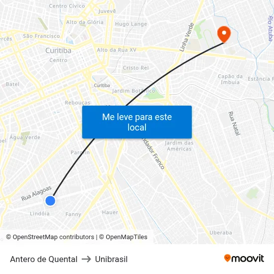Antero de Quental to Unibrasil map
