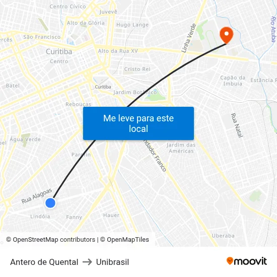 Antero de Quental to Unibrasil map