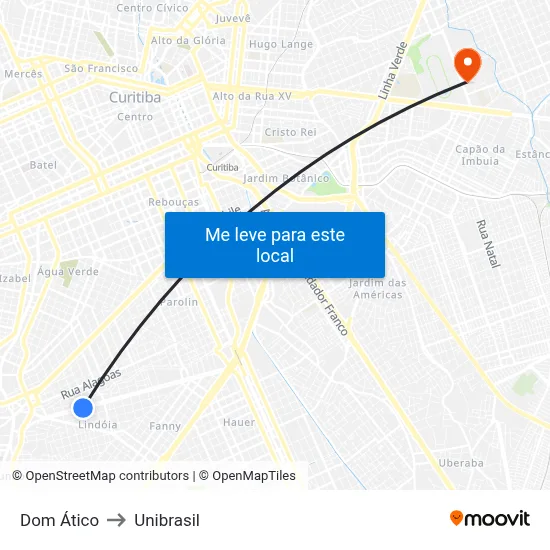 Dom Ático to Unibrasil map
