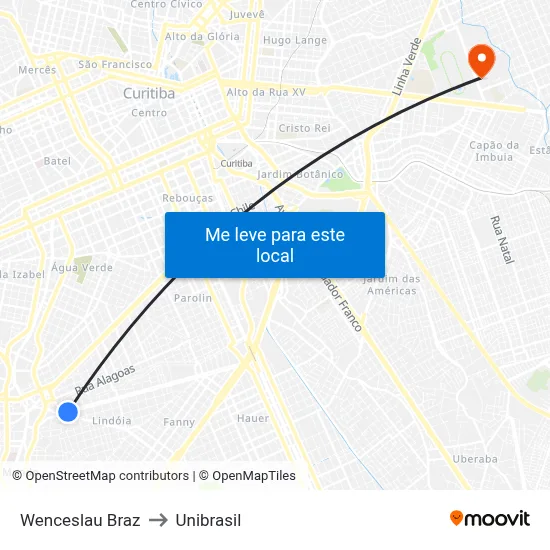 Wenceslau Braz to Unibrasil map
