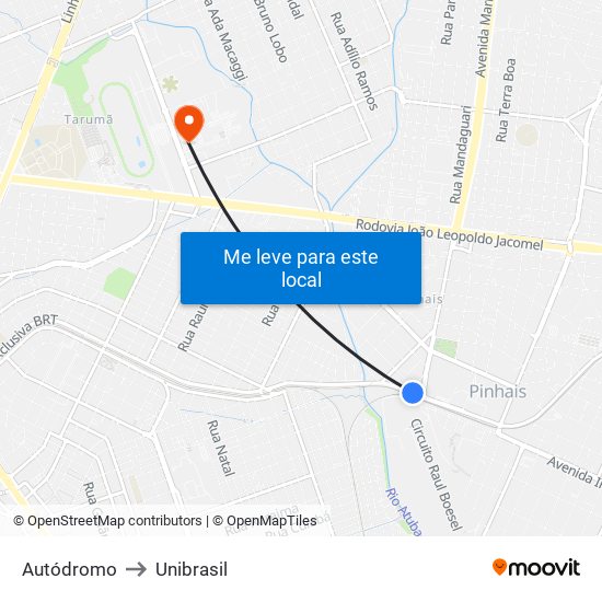 Autódromo to Unibrasil map