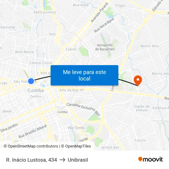 R. Inácio Lustosa, 434 to Unibrasil map