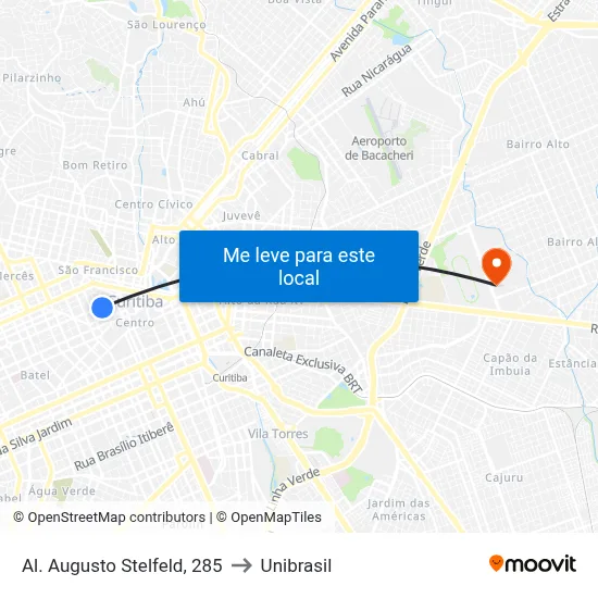 Al. Augusto Stelfeld, 285 to Unibrasil map