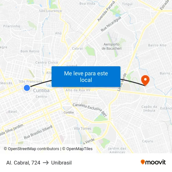 Al. Cabral, 724 to Unibrasil map