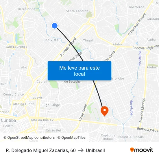R. Delegado Miguel Zacarias, 60 to Unibrasil map