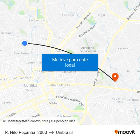 R. Nilo Peçanha, 2000 to Unibrasil map