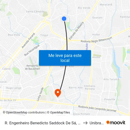 R. Engenheiro Benedicto Saddock De Sá, 290 to Unibrasil map