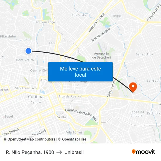 R. Nilo Peçanha, 1900 to Unibrasil map