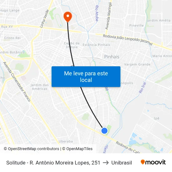 Solitude - R. Antônio Moreira Lopes, 251 to Unibrasil map