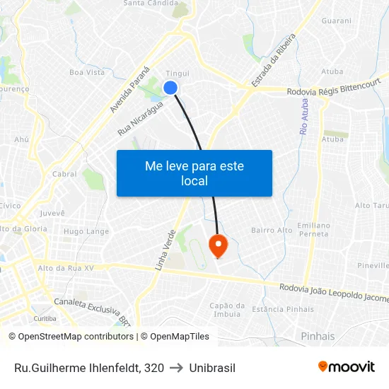 Ru.Guilherme Ihlenfeldt, 320 to Unibrasil map