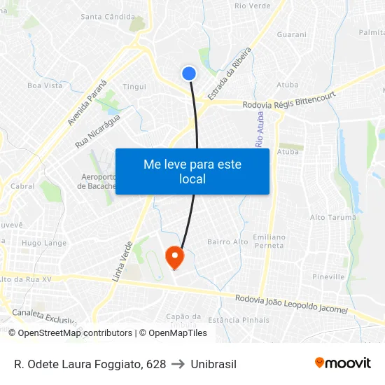 R. Odete Laura Foggiato, 628 to Unibrasil map