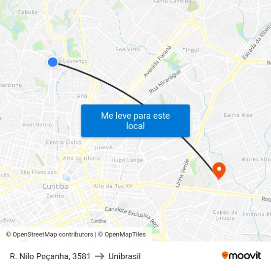 R. Nilo Peçanha, 3581 to Unibrasil map