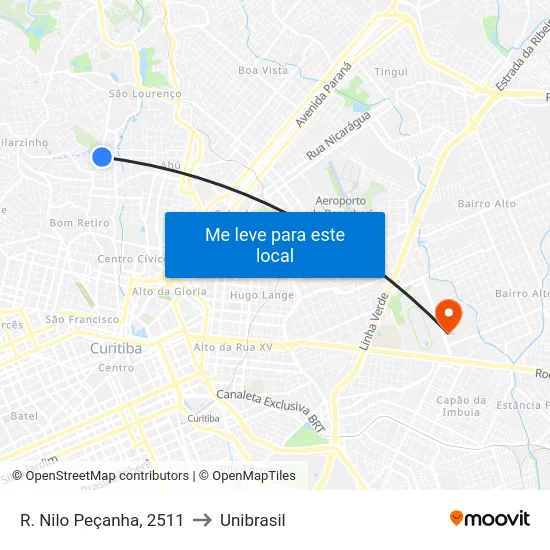 R. Nilo Peçanha, 2511 to Unibrasil map