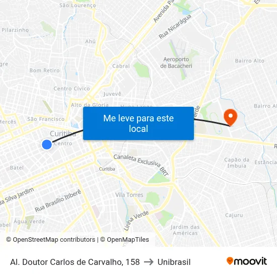 Al. Doutor Carlos de Carvalho, 158 to Unibrasil map