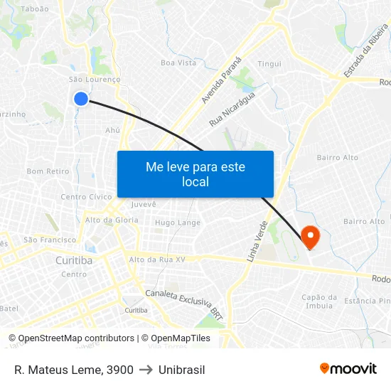 R. Mateus Leme, 3900 to Unibrasil map