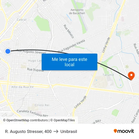 R. Augusto Stresser, 400 to Unibrasil map