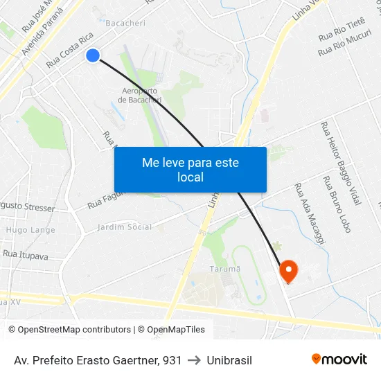 Av. Prefeito Erasto Gaertner, 931 to Unibrasil map