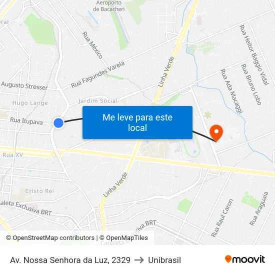 Av. Nossa Senhora da Luz, 2329 to Unibrasil map