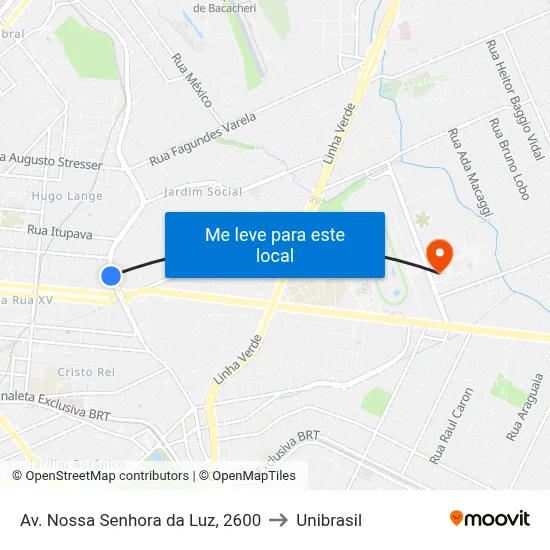 Av. Nossa Senhora da Luz, 2600 to Unibrasil map